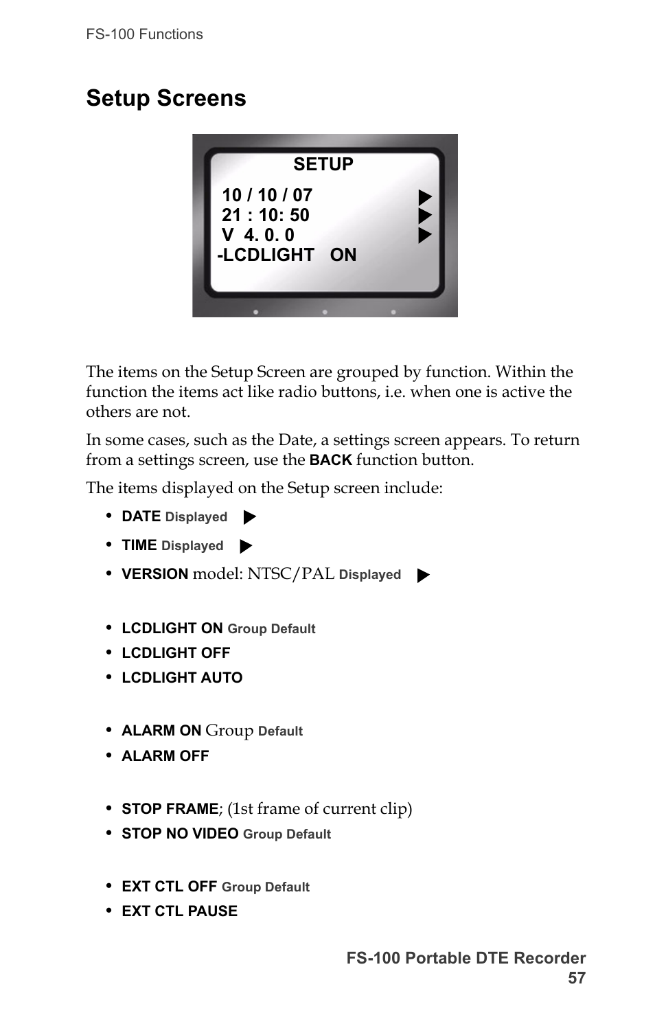 Setup screens | FOCUS Enhancements DVCPRO/DV User Manual | Page 75 / 162