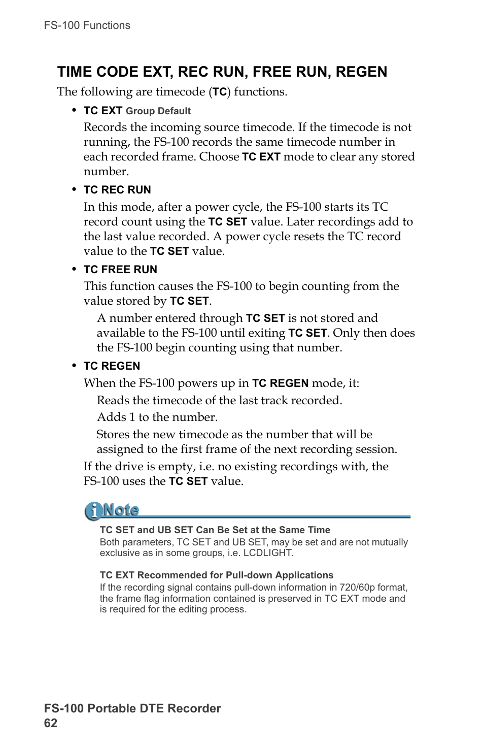 Time code ext, rec run, free run, regen, Time code ext, rec run, free run, regen 62 | FOCUS Enhancements DVCPRO/DV User Manual | Page 80 / 162