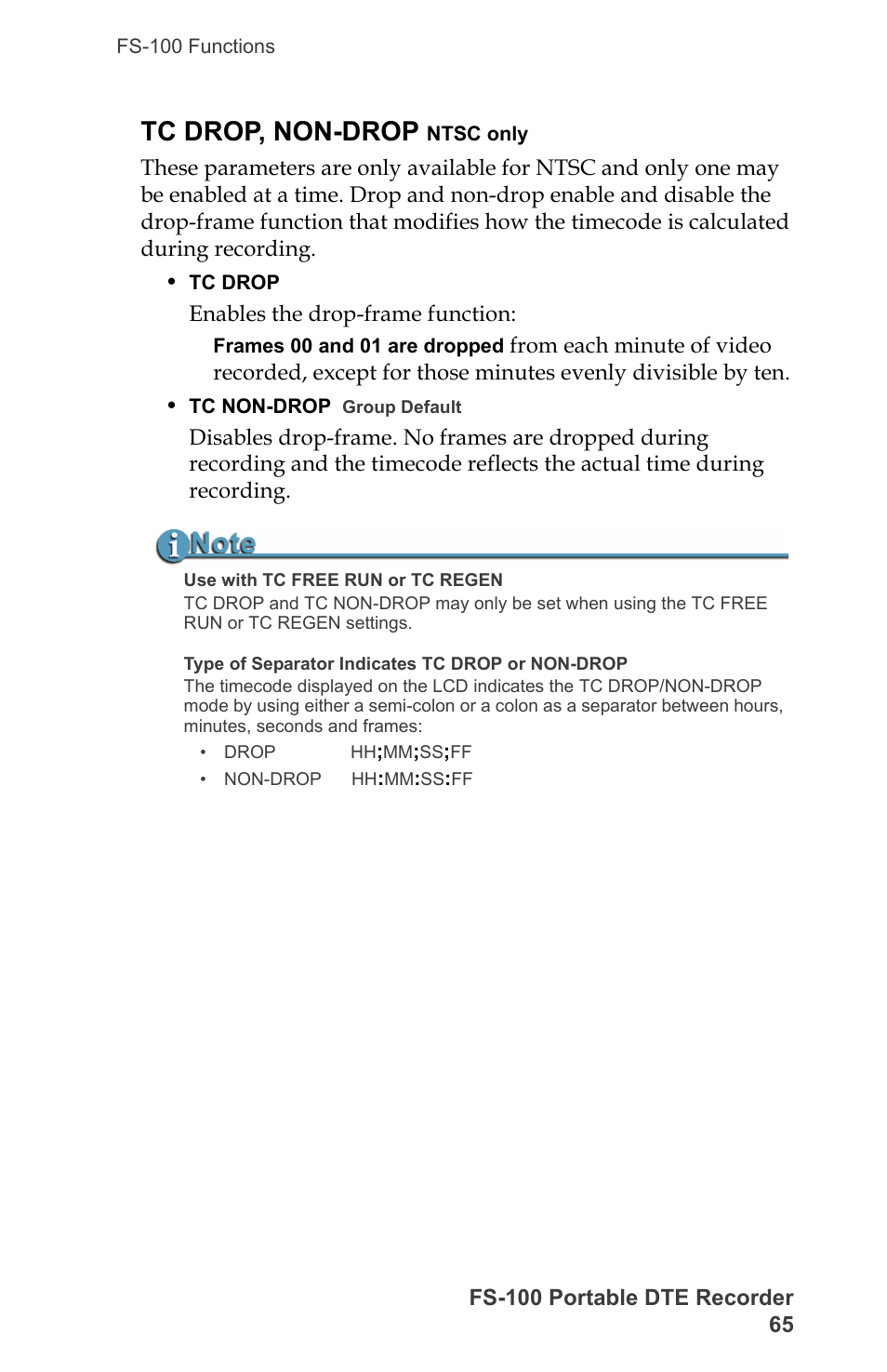 Tc drop, non-drop ntsc only, Tc drop, non-drop | FOCUS Enhancements DVCPRO/DV User Manual | Page 83 / 162