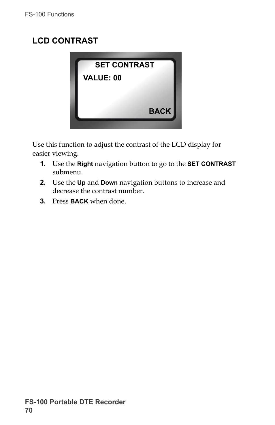 Lcd contrast | FOCUS Enhancements DVCPRO/DV User Manual | Page 88 / 162