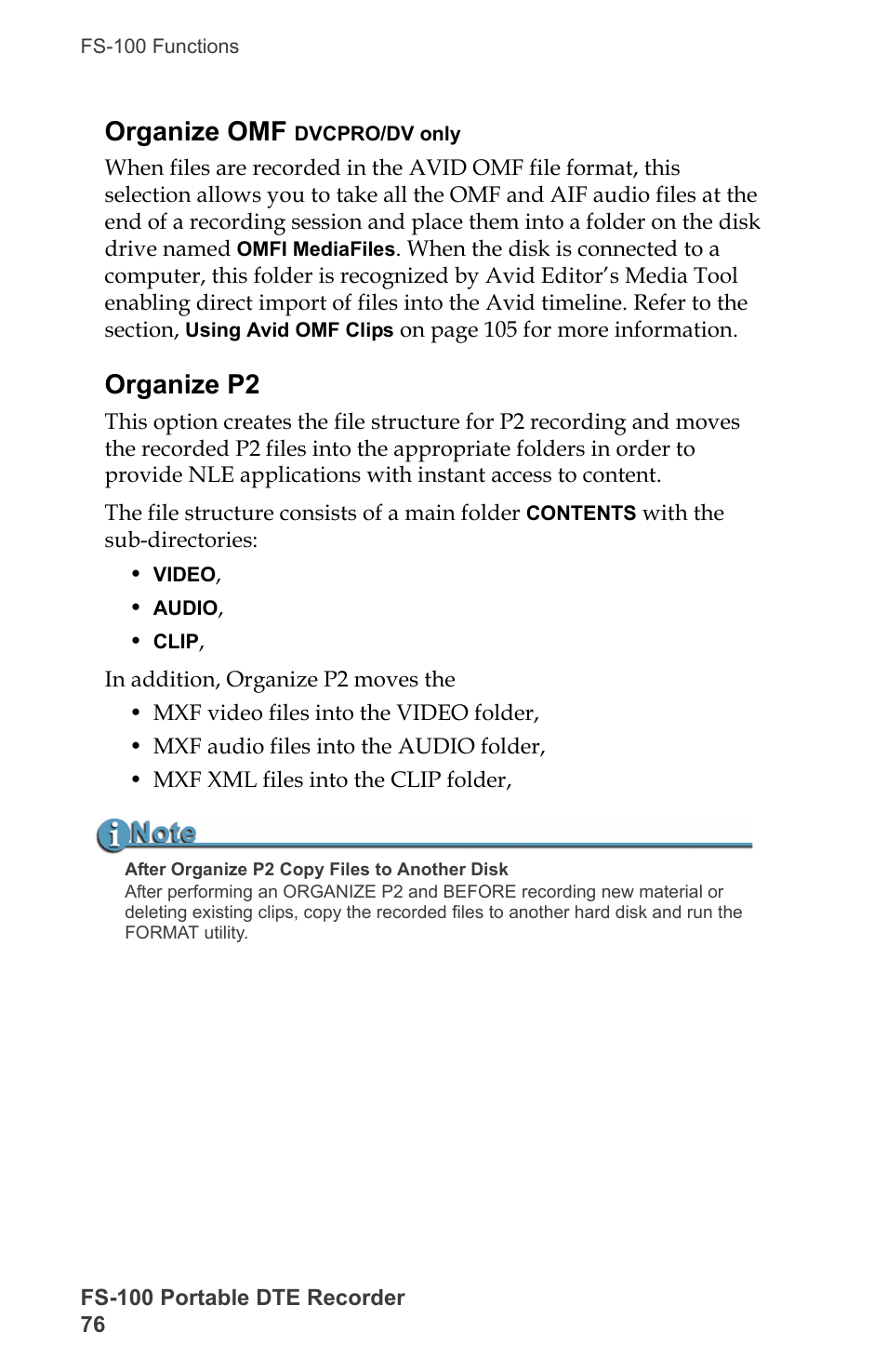 Organize omf dvcpro/dv only, Organize p2, Organize omf dvcpro/dv only organize p2 | Organize omf | FOCUS Enhancements DVCPRO/DV User Manual | Page 94 / 162