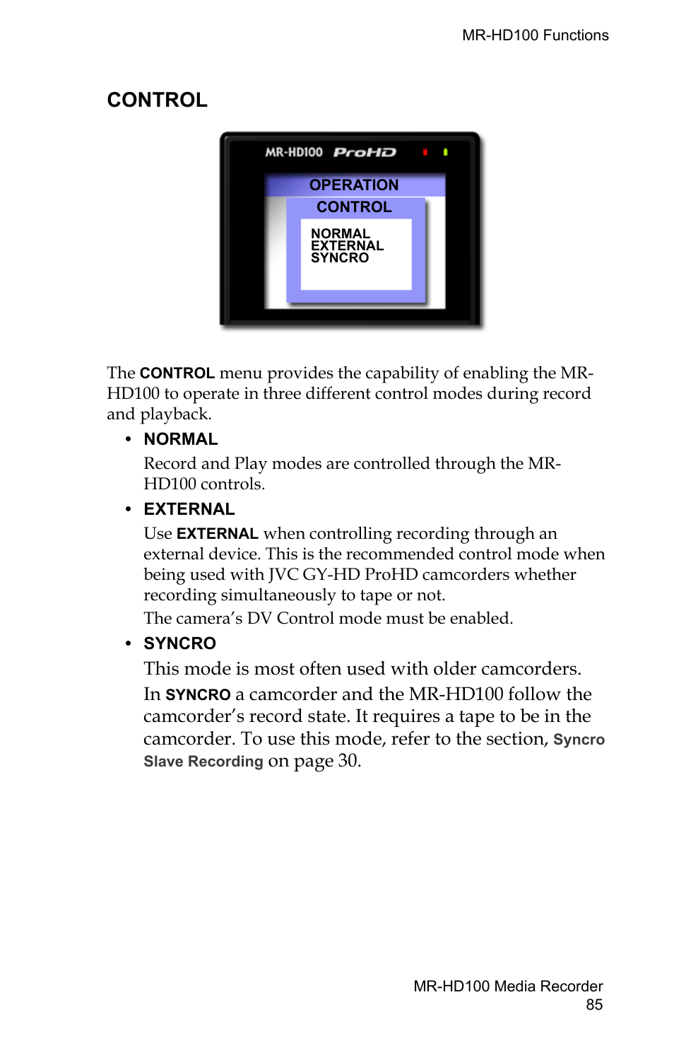 Control | FOCUS Enhancements MR-HD100 User Manual | Page 105 / 224