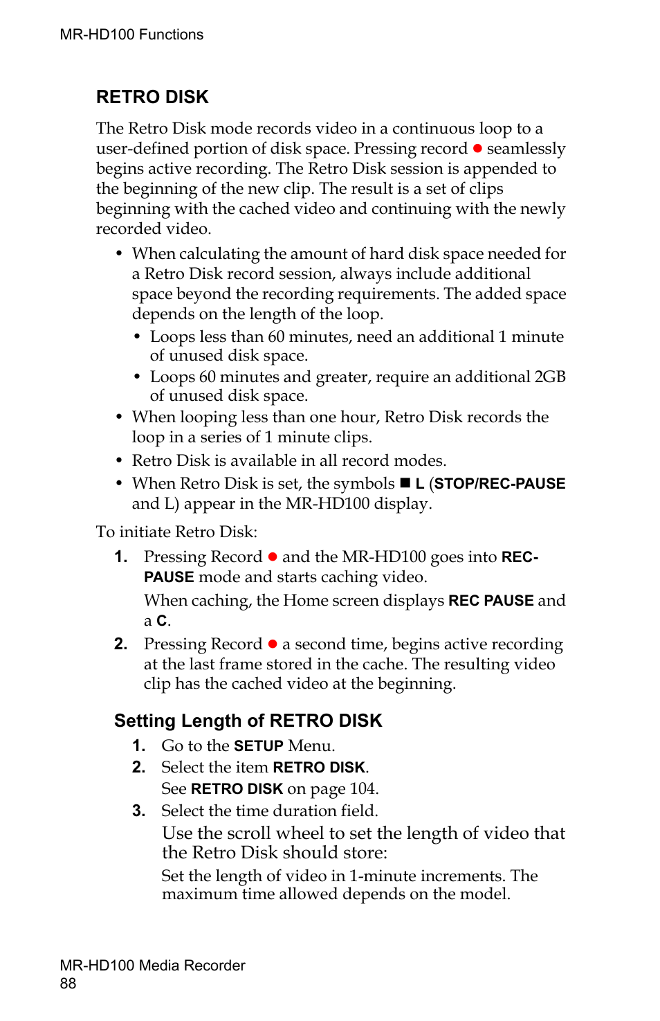Retro disk, Setting length of retro disk | FOCUS Enhancements MR-HD100 User Manual | Page 108 / 224