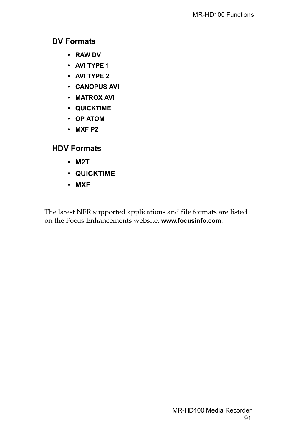 Dv formats hdv formats | FOCUS Enhancements MR-HD100 User Manual | Page 111 / 224