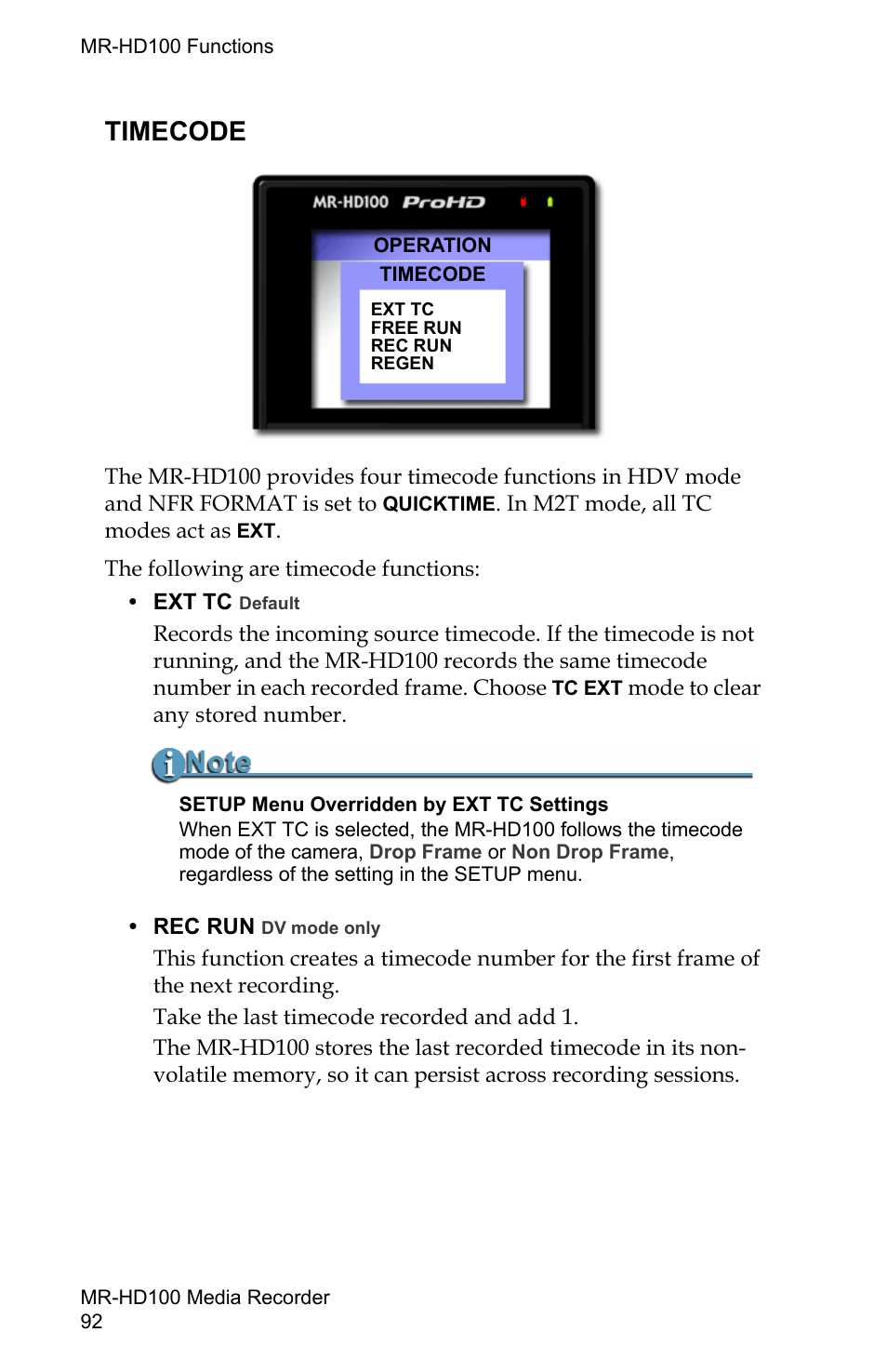 Timecode | FOCUS Enhancements MR-HD100 User Manual | Page 112 / 224