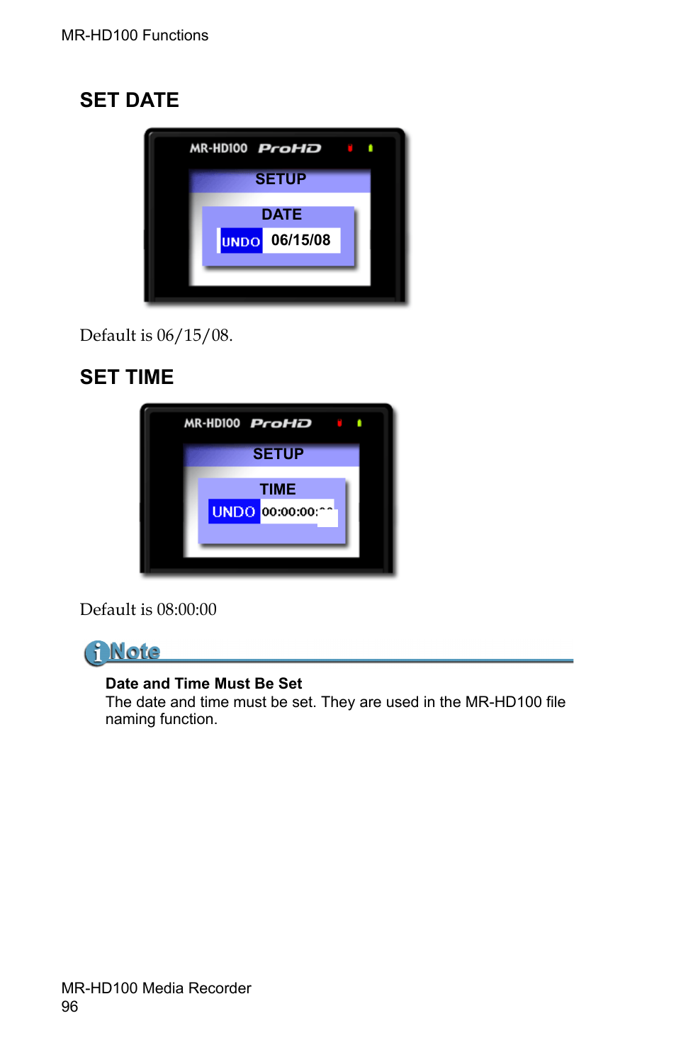 Set date, Set time, Set date set time | FOCUS Enhancements MR-HD100 User Manual | Page 116 / 224