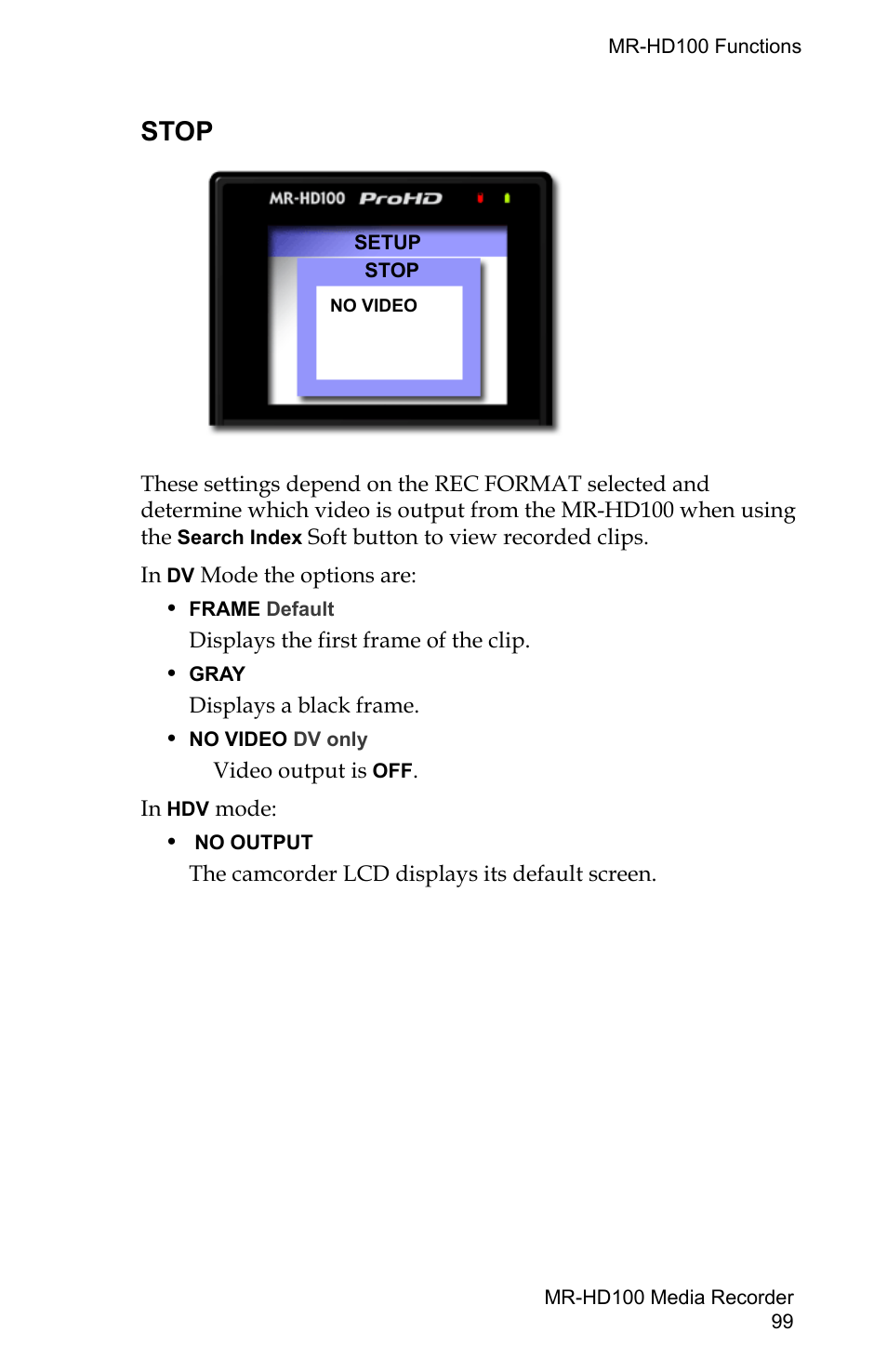 Stop | FOCUS Enhancements MR-HD100 User Manual | Page 119 / 224