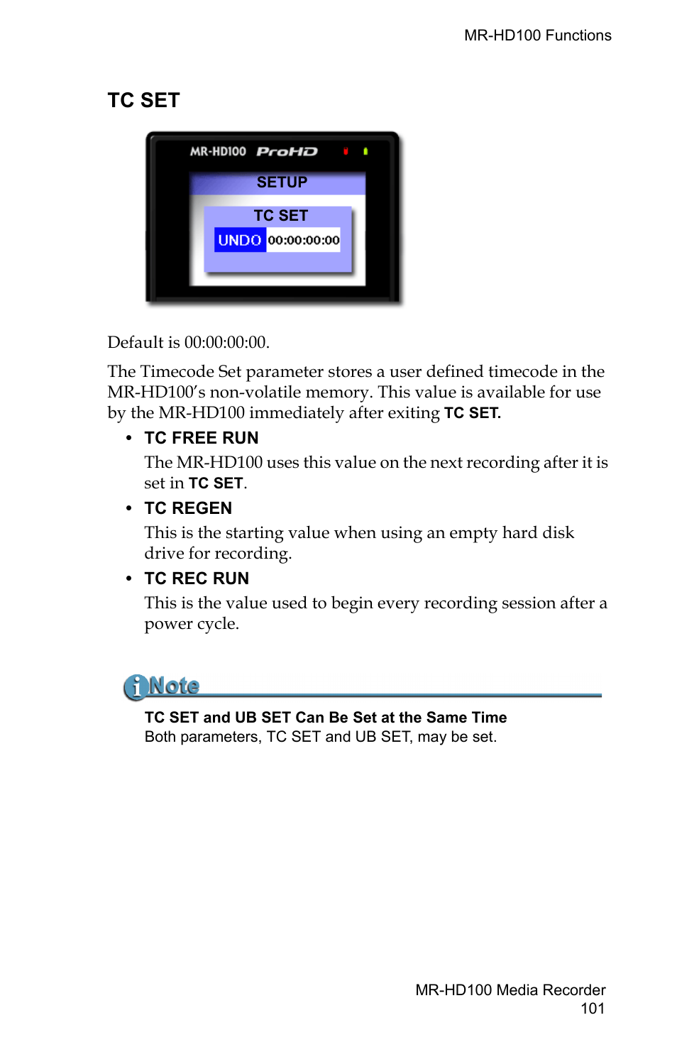 Tc set | FOCUS Enhancements MR-HD100 User Manual | Page 121 / 224