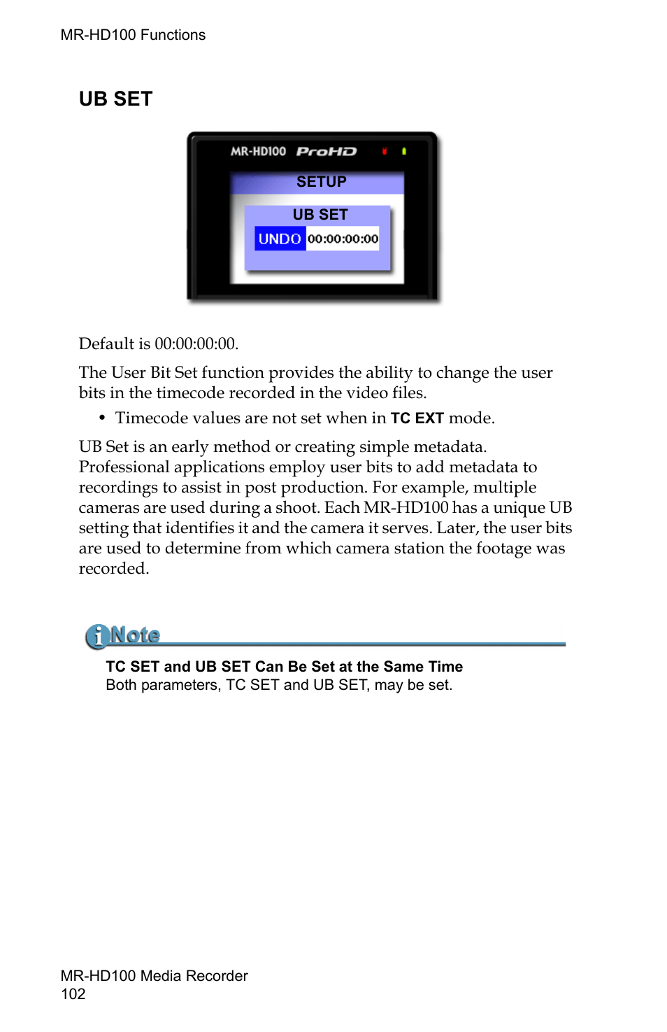 Ub set | FOCUS Enhancements MR-HD100 User Manual | Page 122 / 224