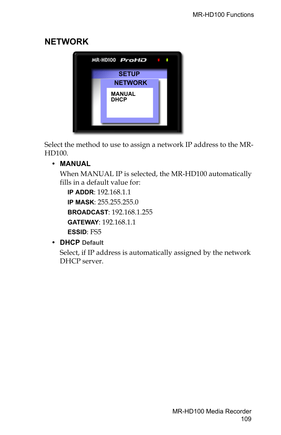 Network | FOCUS Enhancements MR-HD100 User Manual | Page 129 / 224