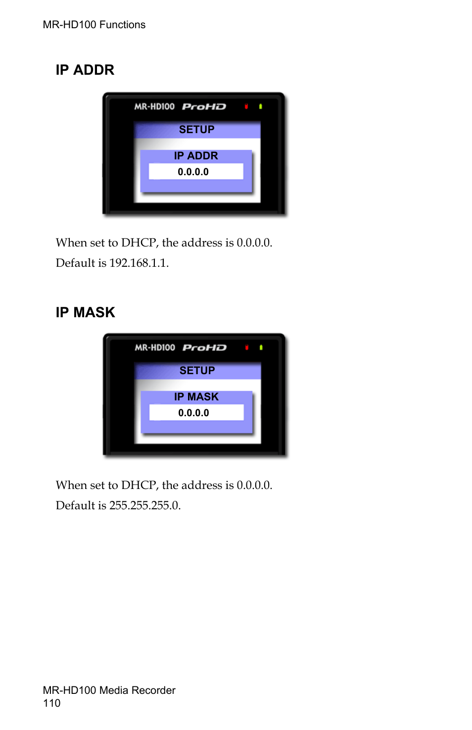 Ip addr, Ip mask, Ip addr ip mask | FOCUS Enhancements MR-HD100 User Manual | Page 130 / 224