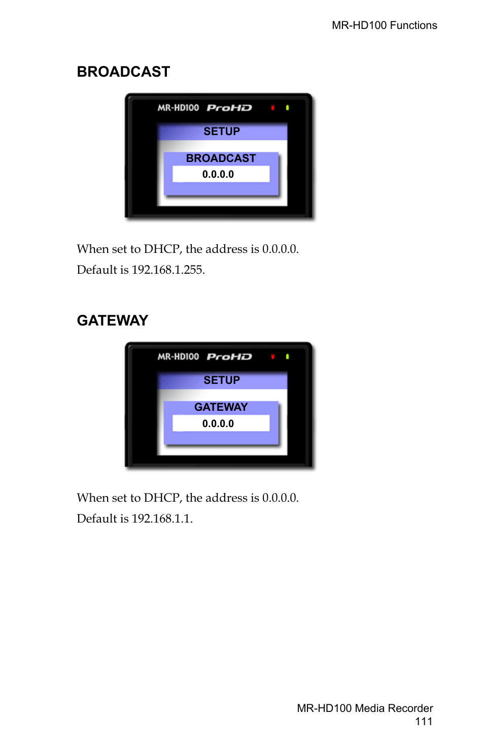 Broadcast, Gateway, Broadcast gateway | FOCUS Enhancements MR-HD100 User Manual | Page 131 / 224