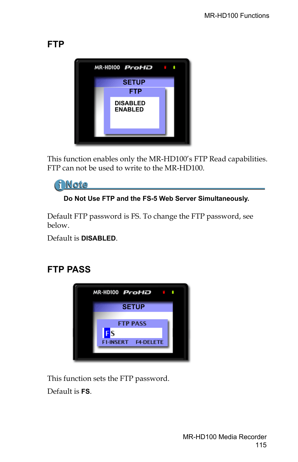 Ftp pass, Ftp ftp pass | FOCUS Enhancements MR-HD100 User Manual | Page 135 / 224