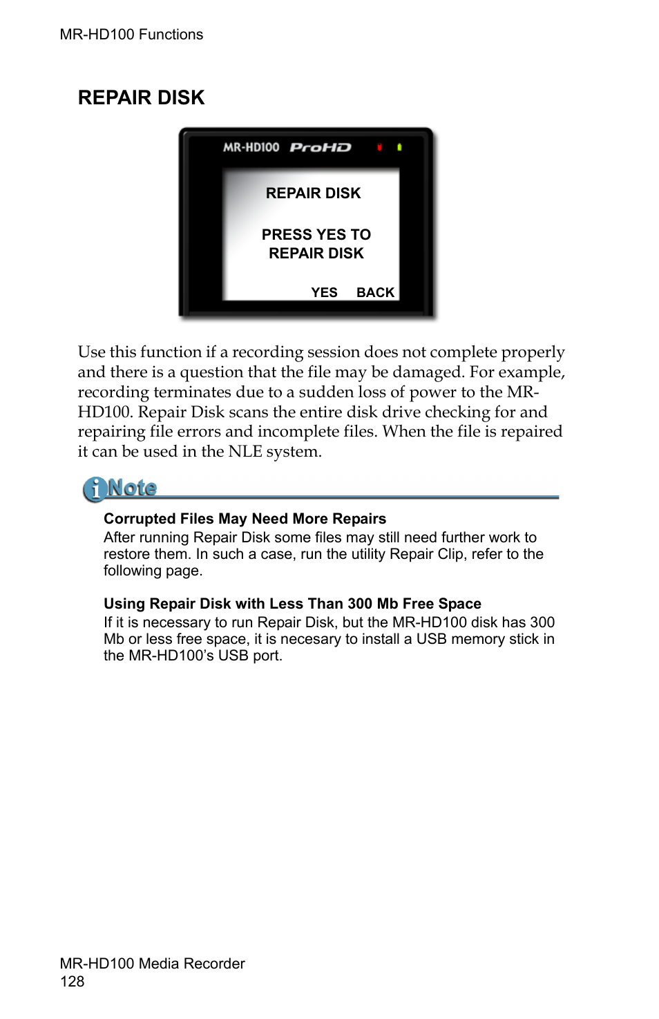 Repair disk | FOCUS Enhancements MR-HD100 User Manual | Page 148 / 224