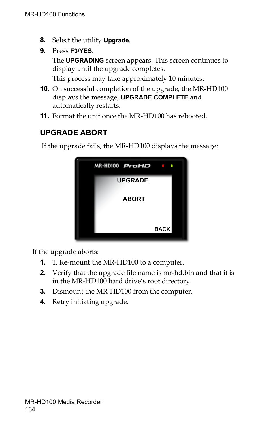 Upgrade abort | FOCUS Enhancements MR-HD100 User Manual | Page 154 / 224