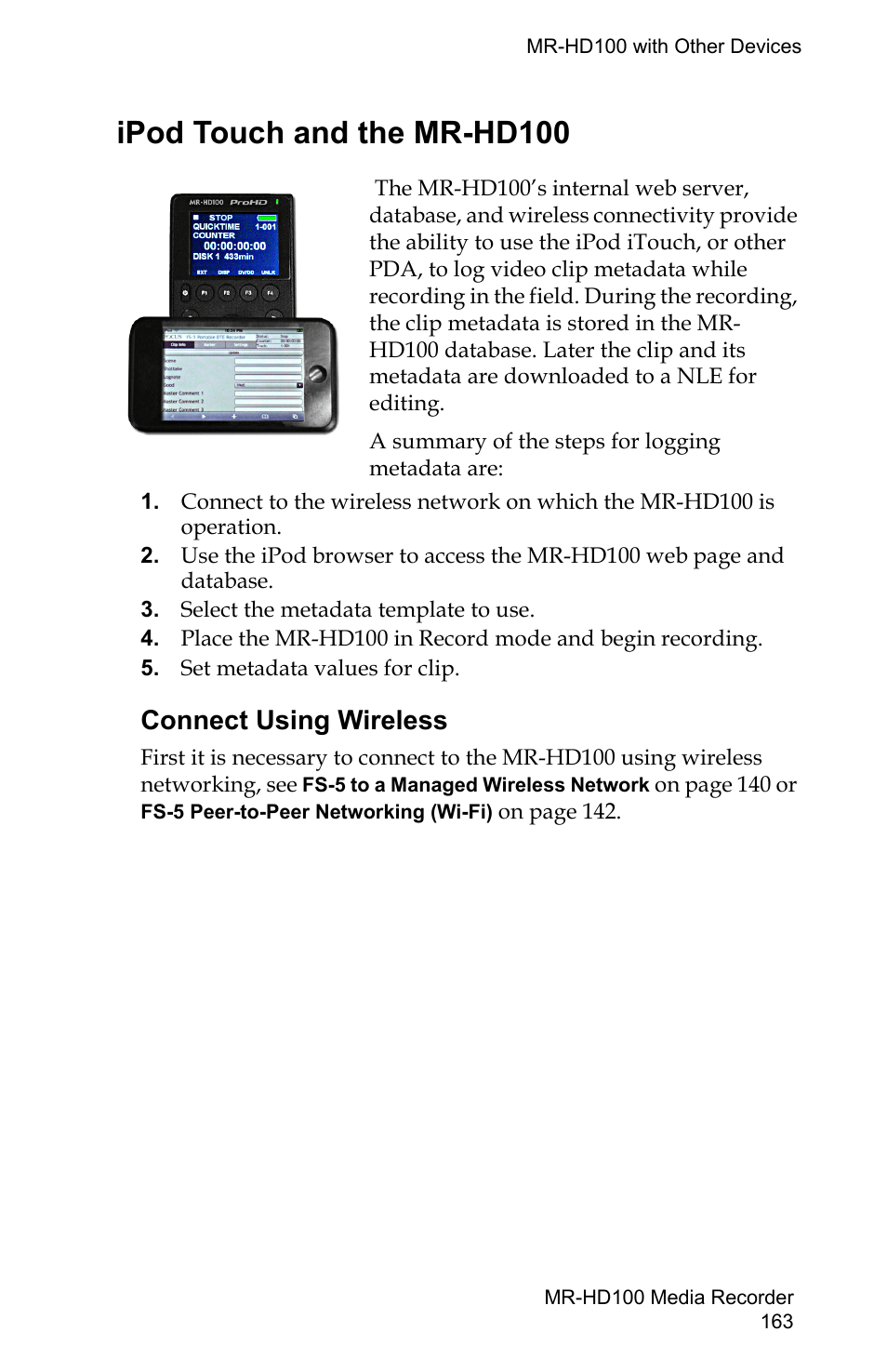 Ipod touch and the mr-hd100, Connect using wireless | FOCUS Enhancements MR-HD100 User Manual | Page 183 / 224