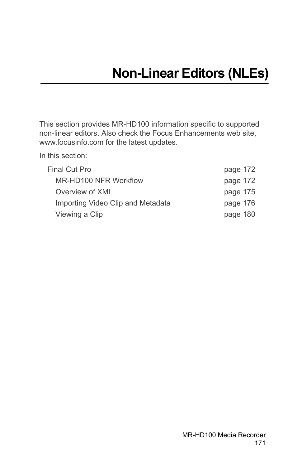 Non-linear editors (nles), Non-linear editors, Nles) | FOCUS Enhancements MR-HD100 User Manual | Page 191 / 224