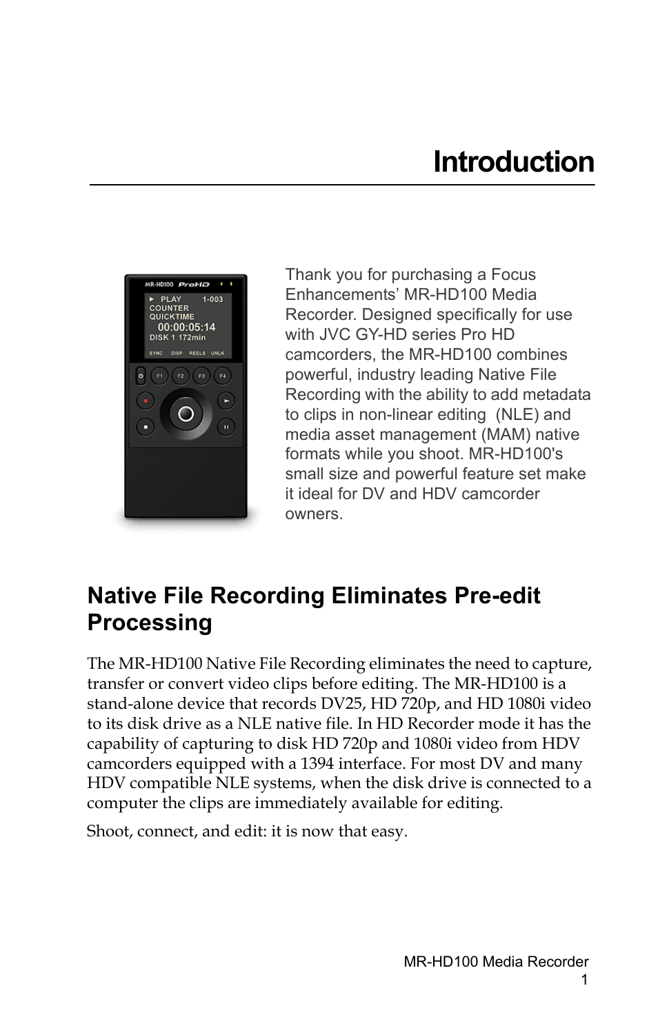 Introduction | FOCUS Enhancements MR-HD100 User Manual | Page 21 / 224