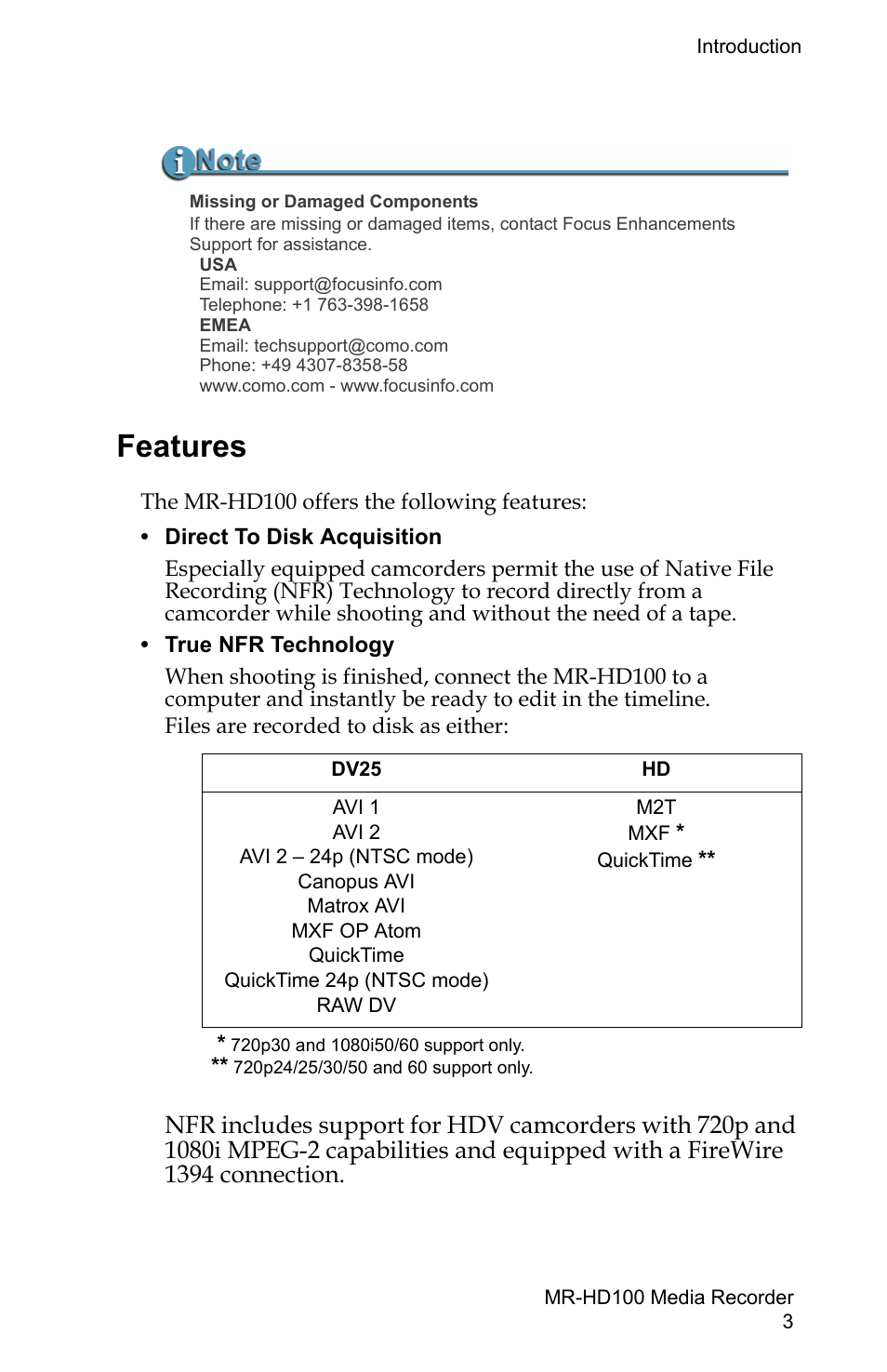 Features | FOCUS Enhancements MR-HD100 User Manual | Page 23 / 224