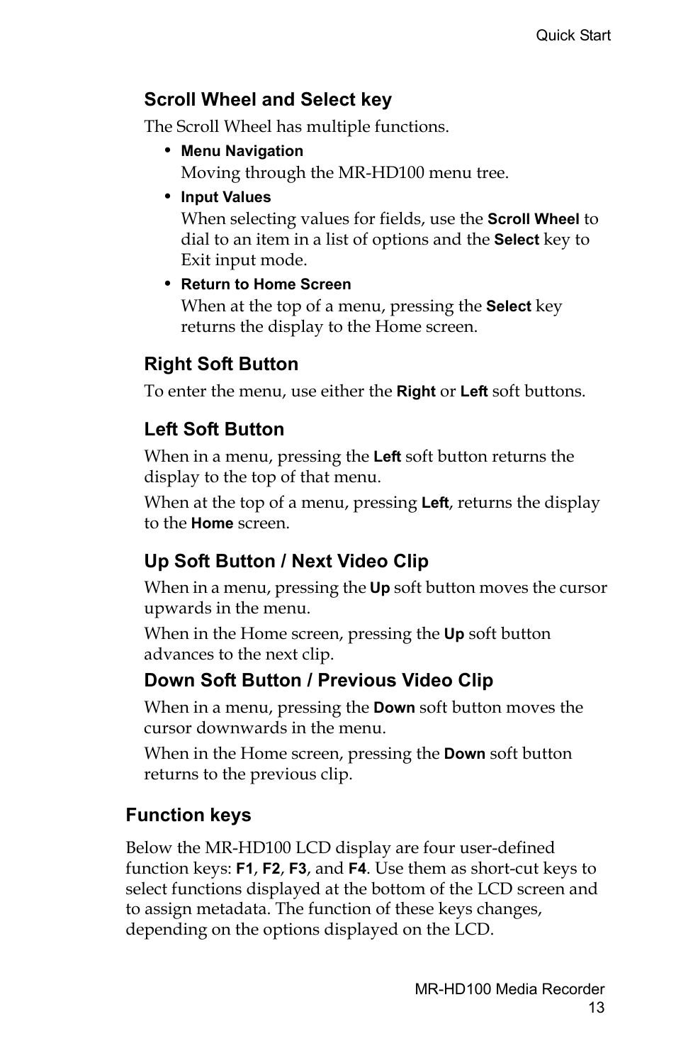Function keys | FOCUS Enhancements MR-HD100 User Manual | Page 33 / 224