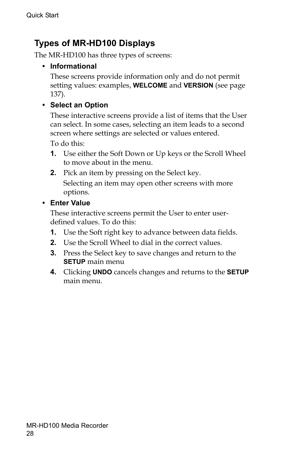 Types of mr-hd100 displays | FOCUS Enhancements MR-HD100 User Manual | Page 48 / 224