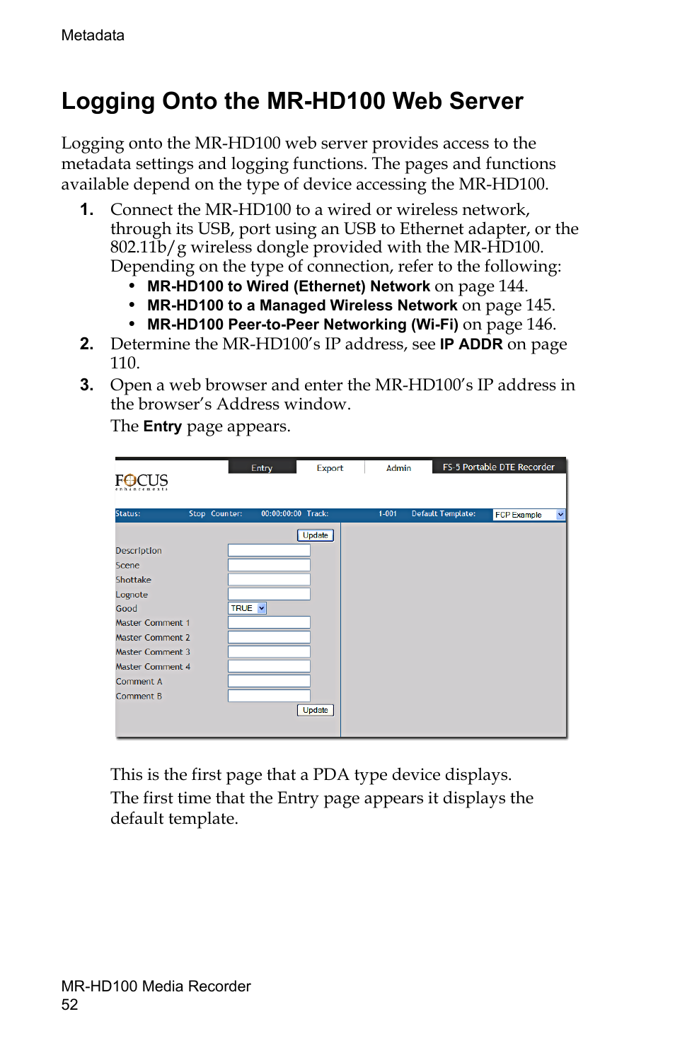 Logging onto the mr-hd100 web server | FOCUS Enhancements MR-HD100 User Manual | Page 72 / 224