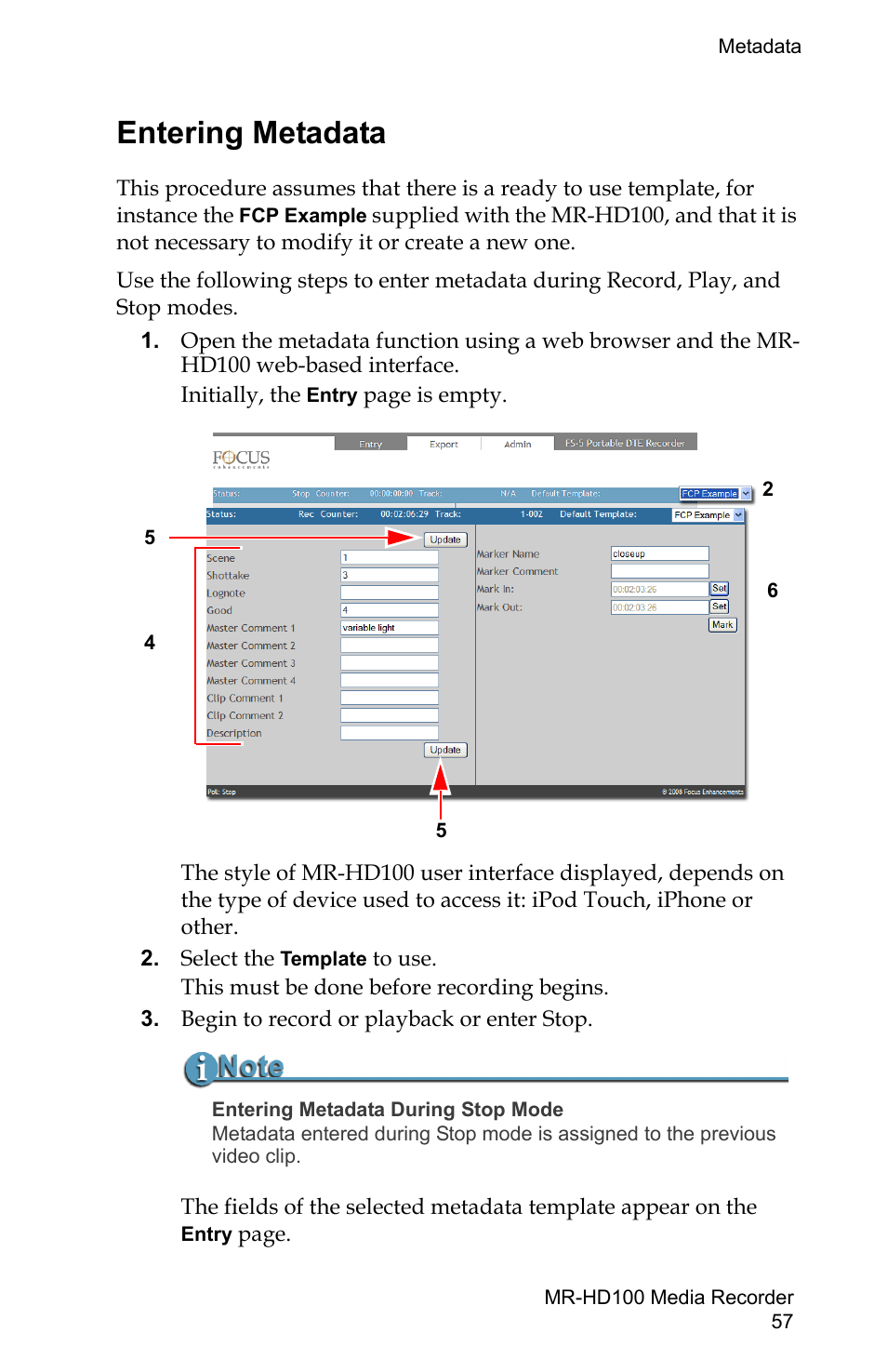 Entering metadata | FOCUS Enhancements MR-HD100 User Manual | Page 77 / 224