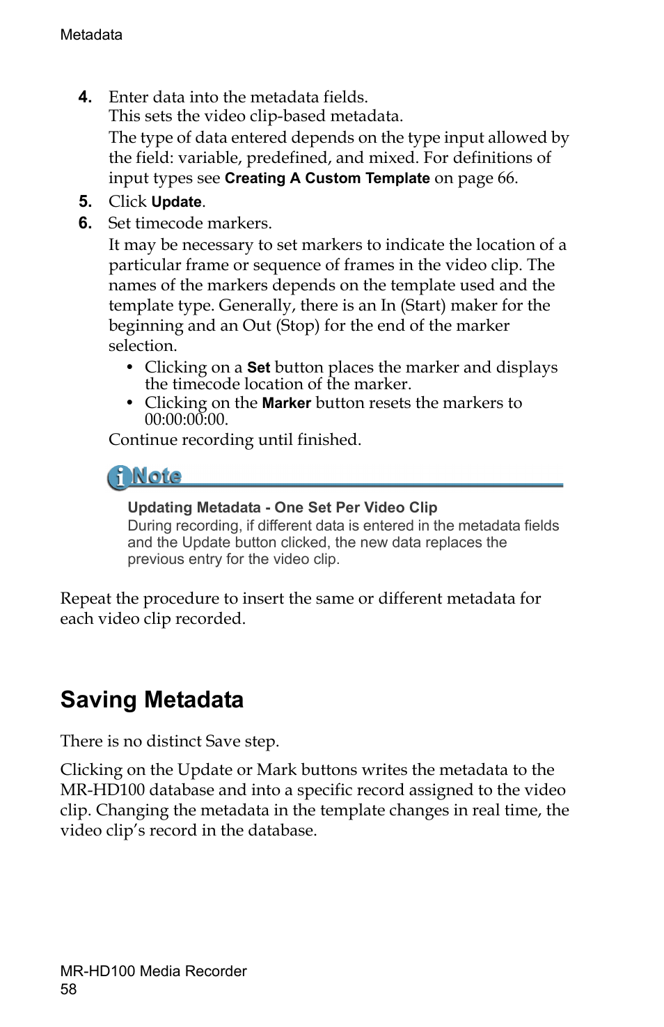 Saving metadata | FOCUS Enhancements MR-HD100 User Manual | Page 78 / 224