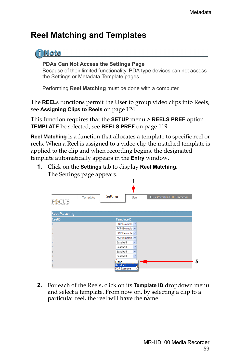 Reel matching and templates | FOCUS Enhancements MR-HD100 User Manual | Page 79 / 224