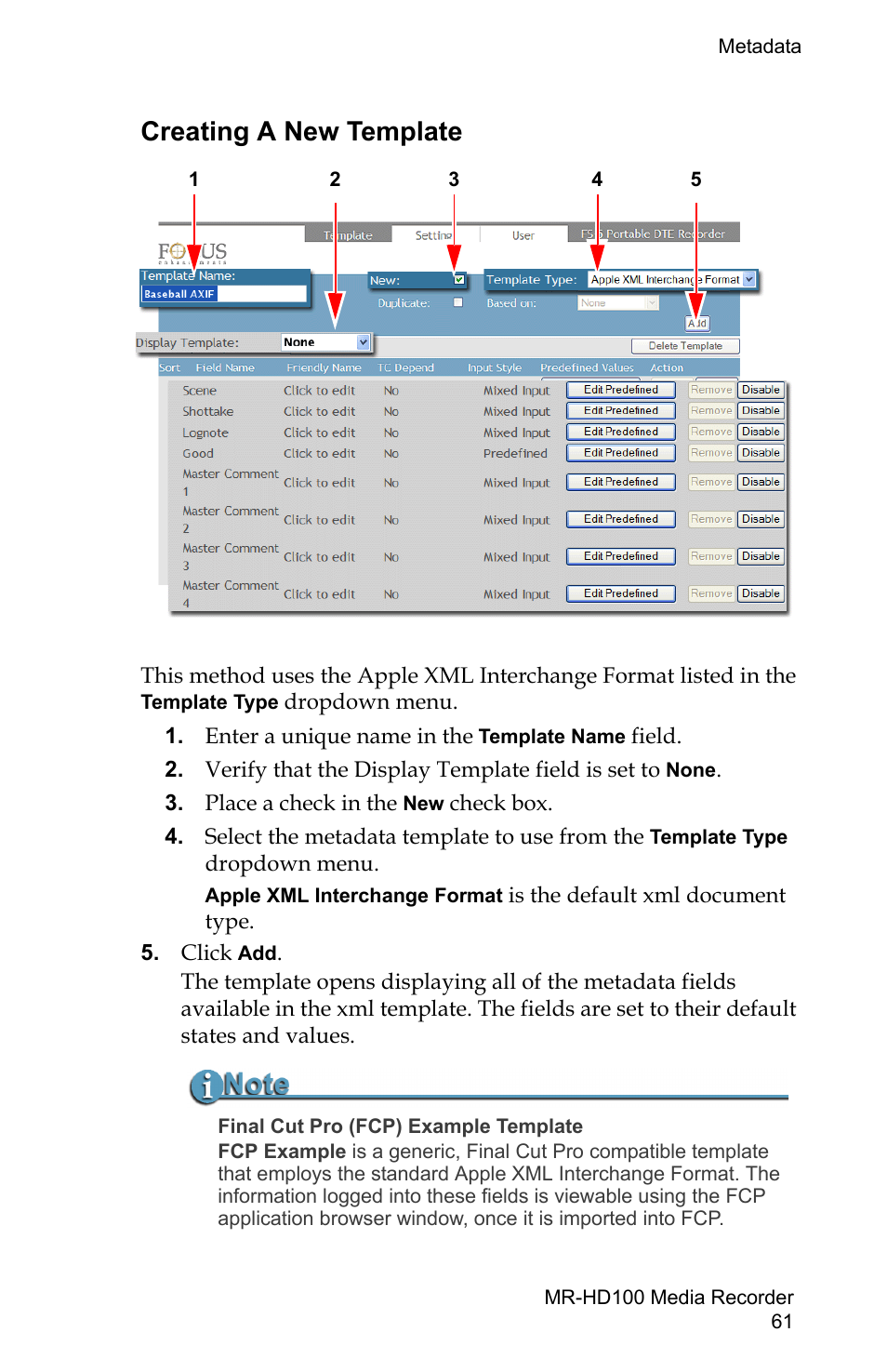 Creating a new template | FOCUS Enhancements MR-HD100 User Manual | Page 81 / 224