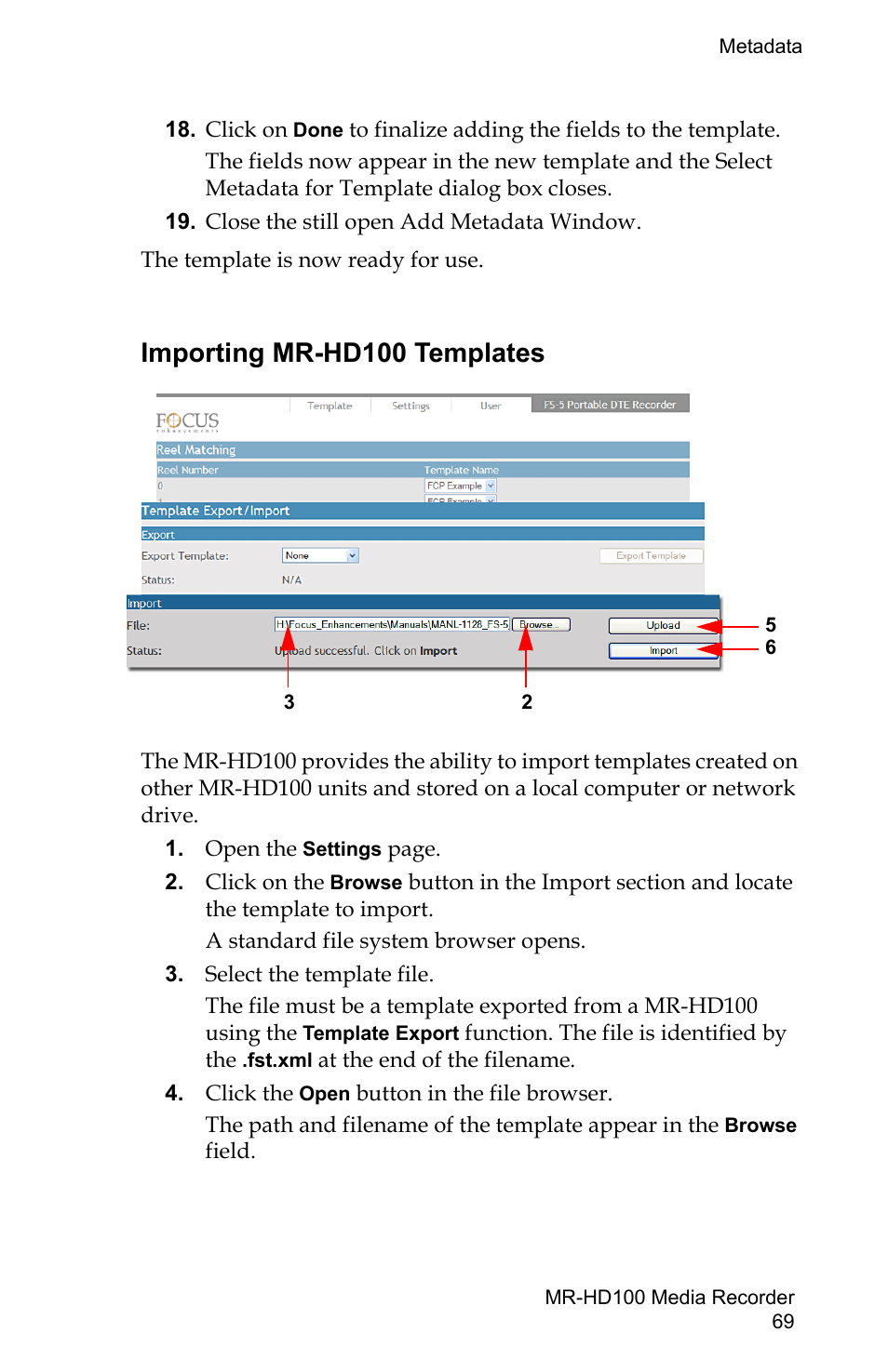 Importing mr-hd100 templates | FOCUS Enhancements MR-HD100 User Manual | Page 89 / 224
