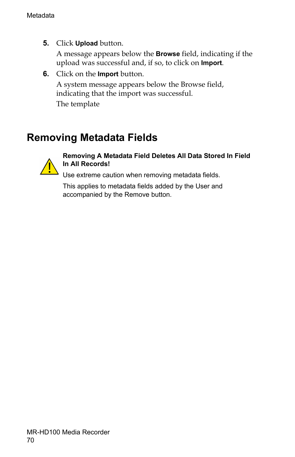 Removing metadata fields | FOCUS Enhancements MR-HD100 User Manual | Page 90 / 224