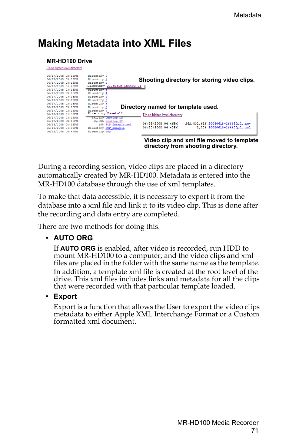 Making metadata into xml files | FOCUS Enhancements MR-HD100 User Manual | Page 91 / 224