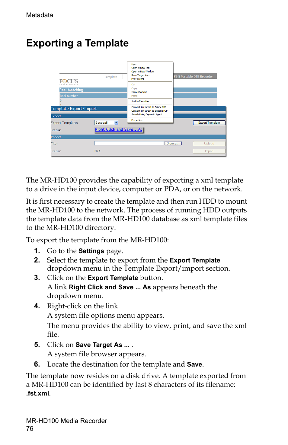 Exporting a template | FOCUS Enhancements MR-HD100 User Manual | Page 96 / 224