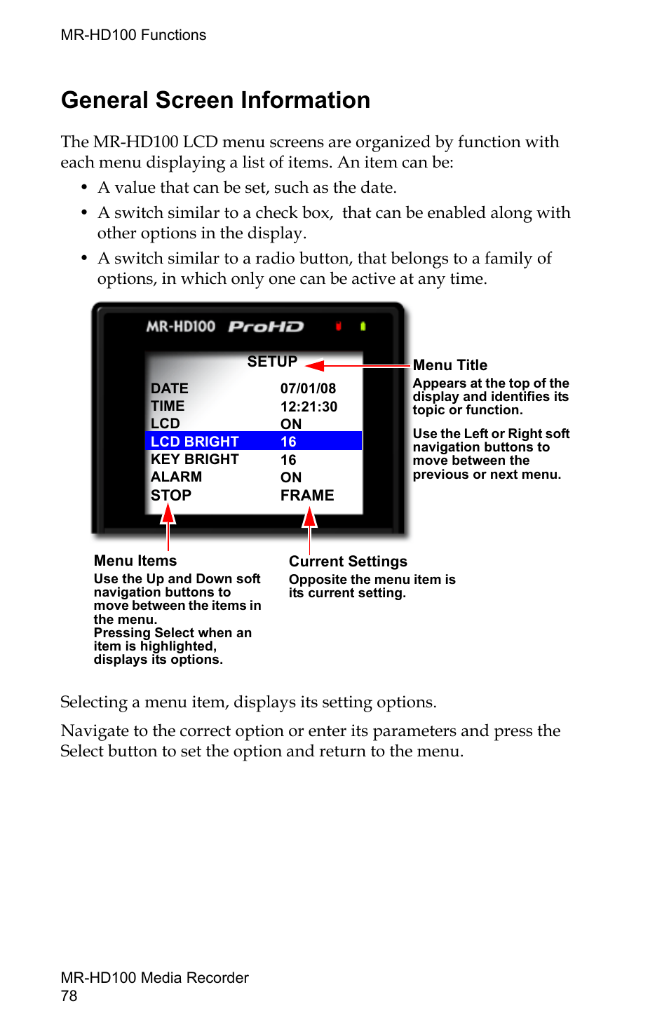 General screen information | FOCUS Enhancements MR-HD100 User Manual | Page 98 / 224