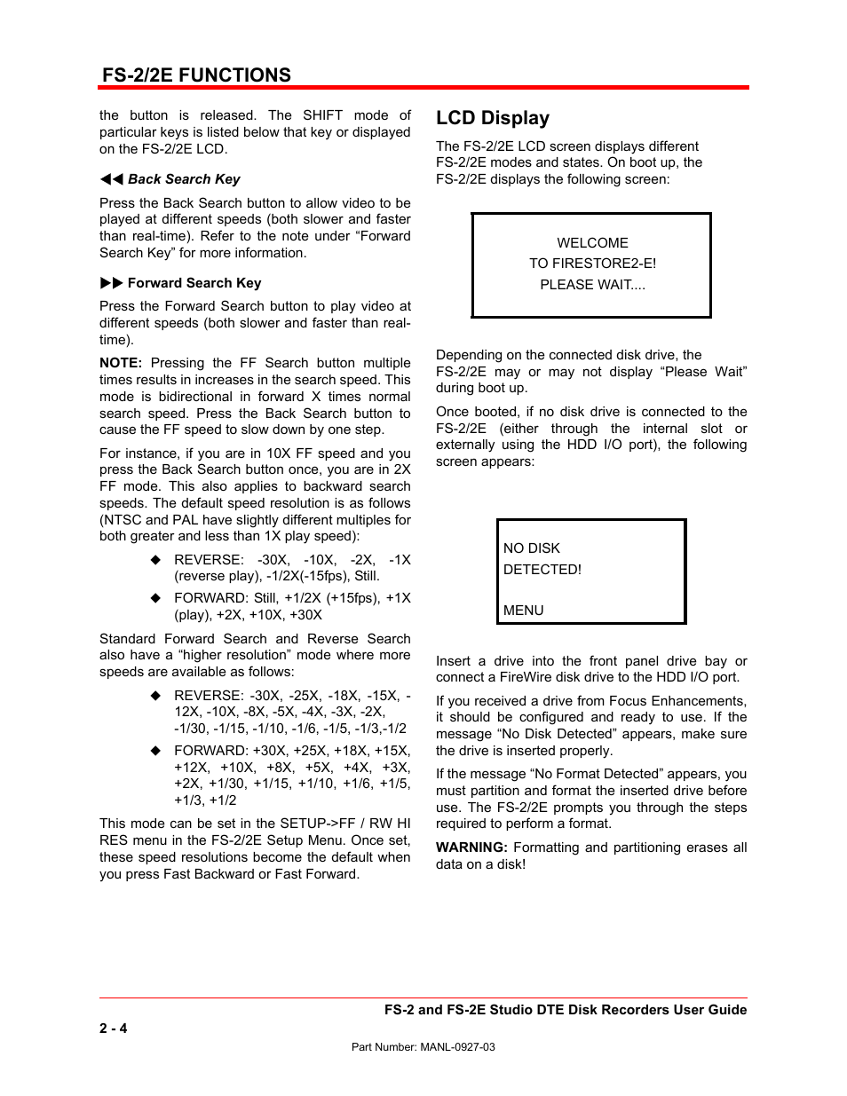 Fs-2/2e functions, Lcd display | FOCUS Enhancements FS-2/2E User Manual | Page 25 / 71
