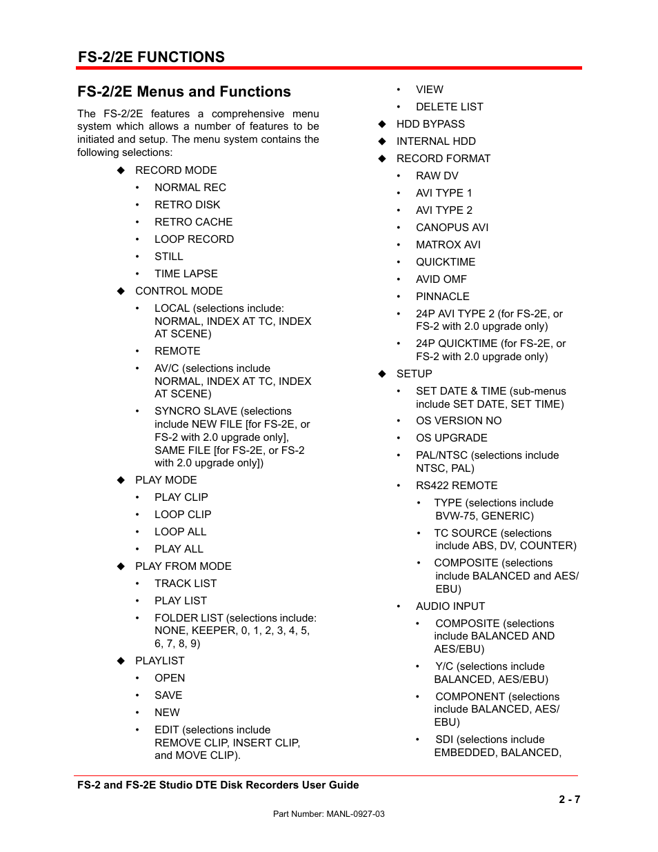 Fs-2/2e functions fs-2/2e menus and functions | FOCUS Enhancements FS-2/2E User Manual | Page 28 / 71