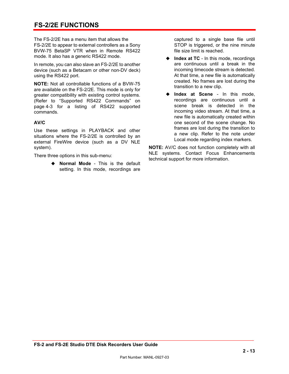 Fs-2/2e functions | FOCUS Enhancements FS-2/2E User Manual | Page 34 / 71