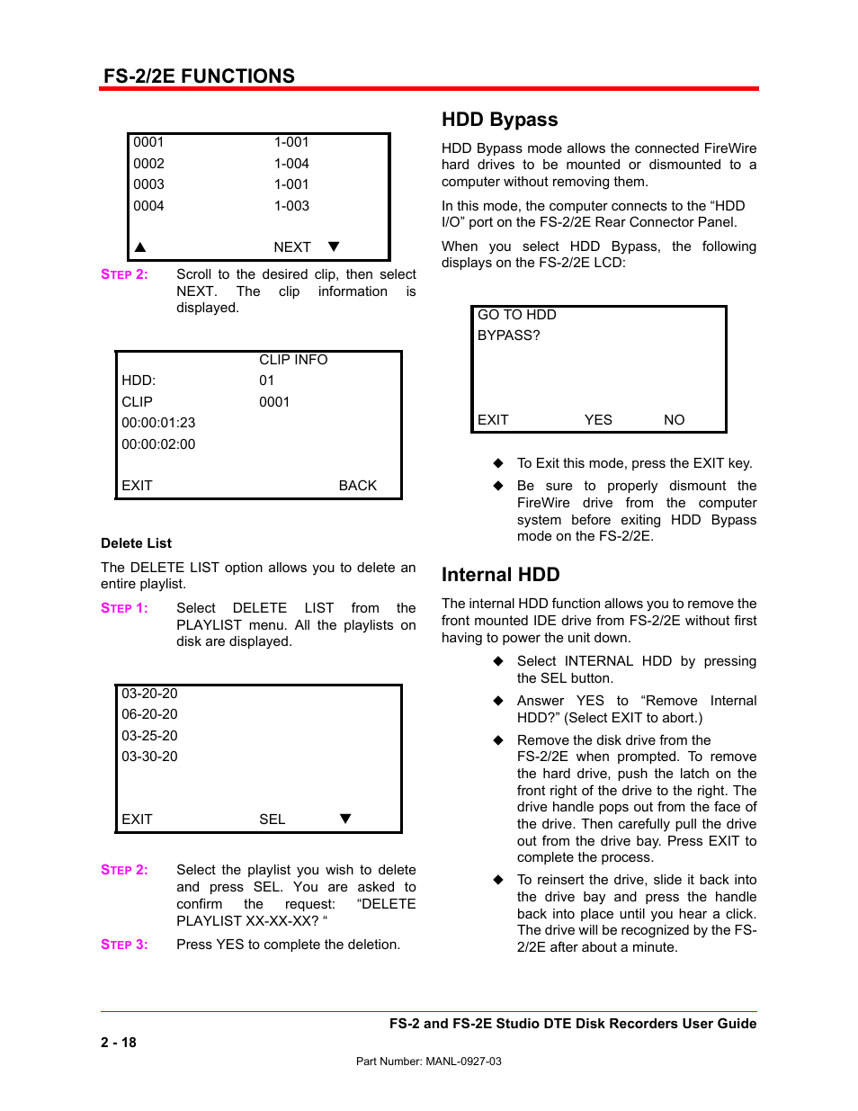 Fs-2/2e functions, Hdd bypass, Internal hdd | FOCUS Enhancements FS-2/2E User Manual | Page 39 / 71