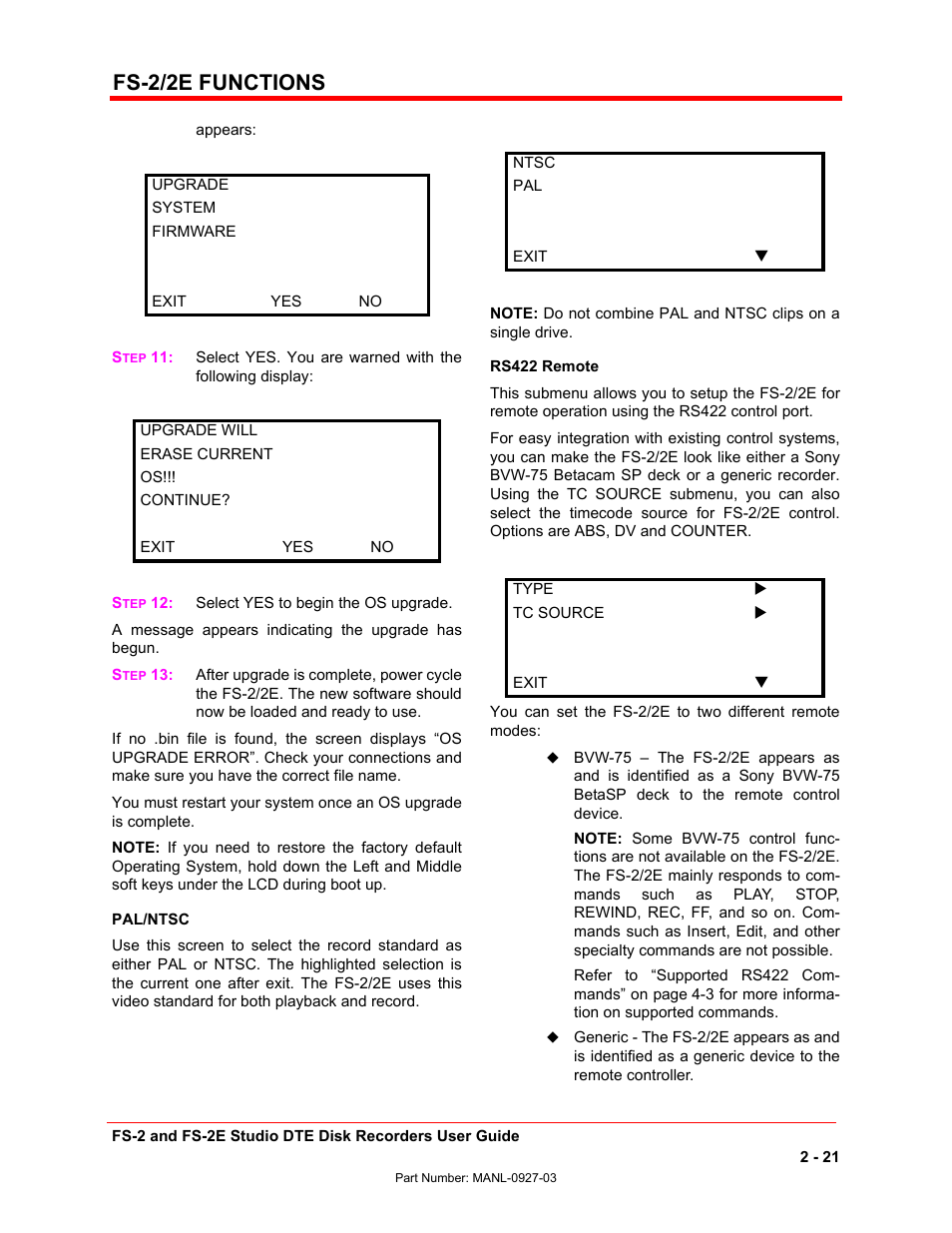 Fs-2/2e functions | FOCUS Enhancements FS-2/2E User Manual | Page 42 / 71