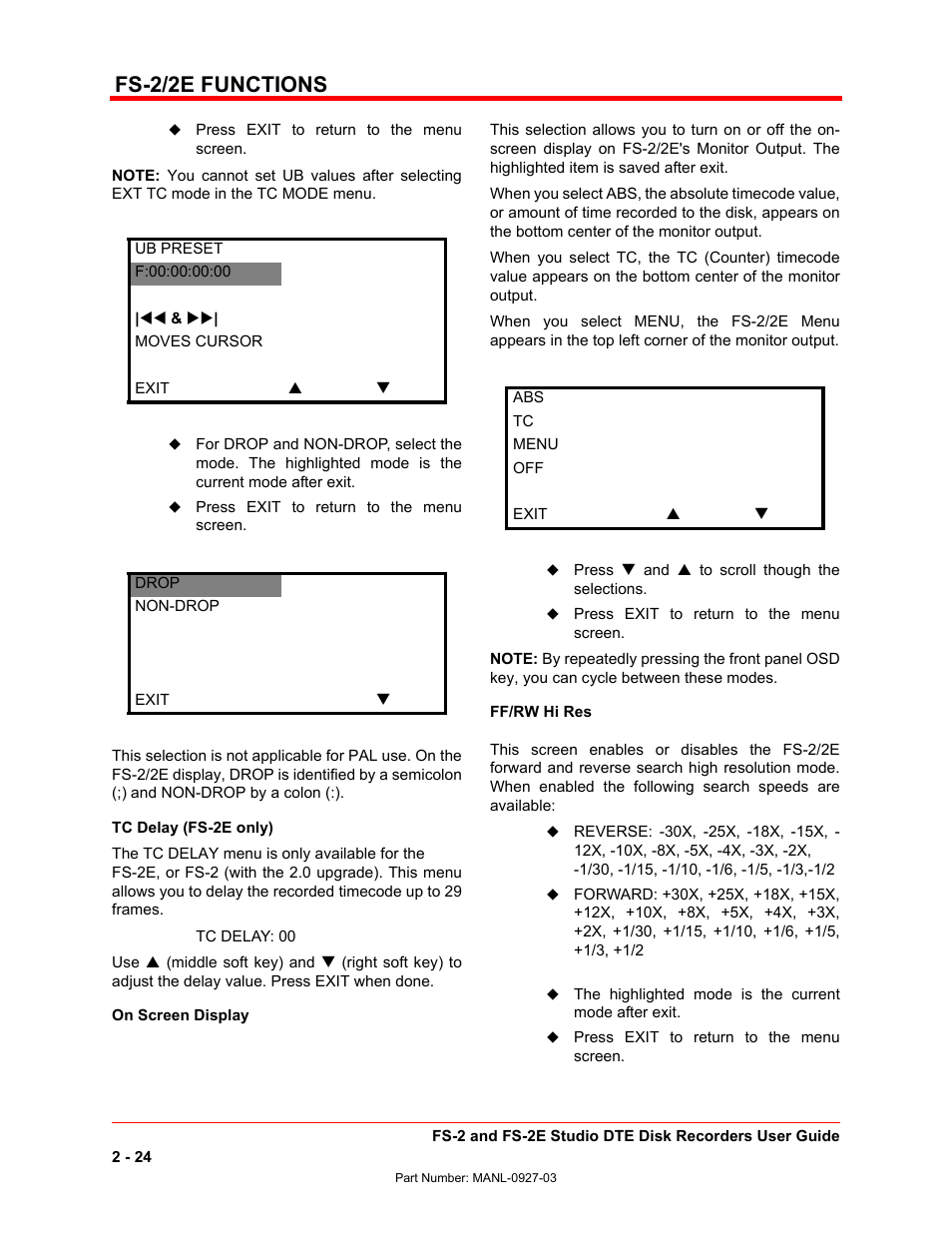 Fs-2/2e functions | FOCUS Enhancements FS-2/2E User Manual | Page 45 / 71