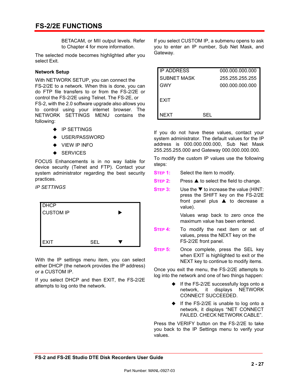 Fs-2/2e functions | FOCUS Enhancements FS-2/2E User Manual | Page 48 / 71