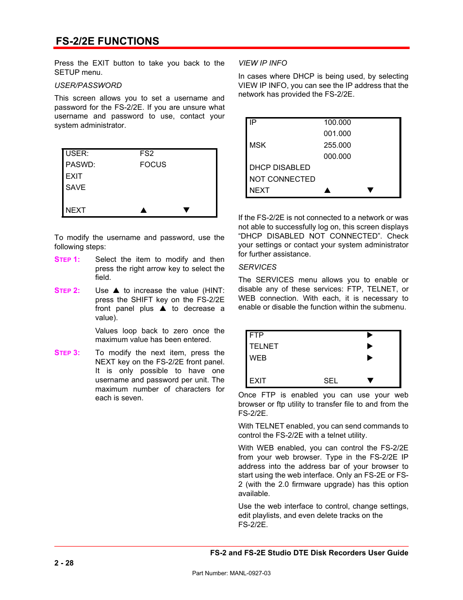 Fs-2/2e functions | FOCUS Enhancements FS-2/2E User Manual | Page 49 / 71