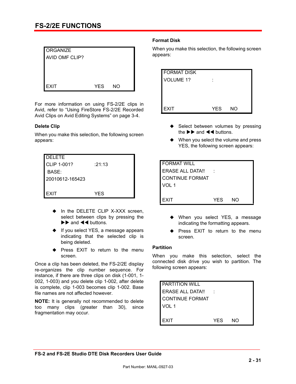 Fs-2/2e functions | FOCUS Enhancements FS-2/2E User Manual | Page 52 / 71