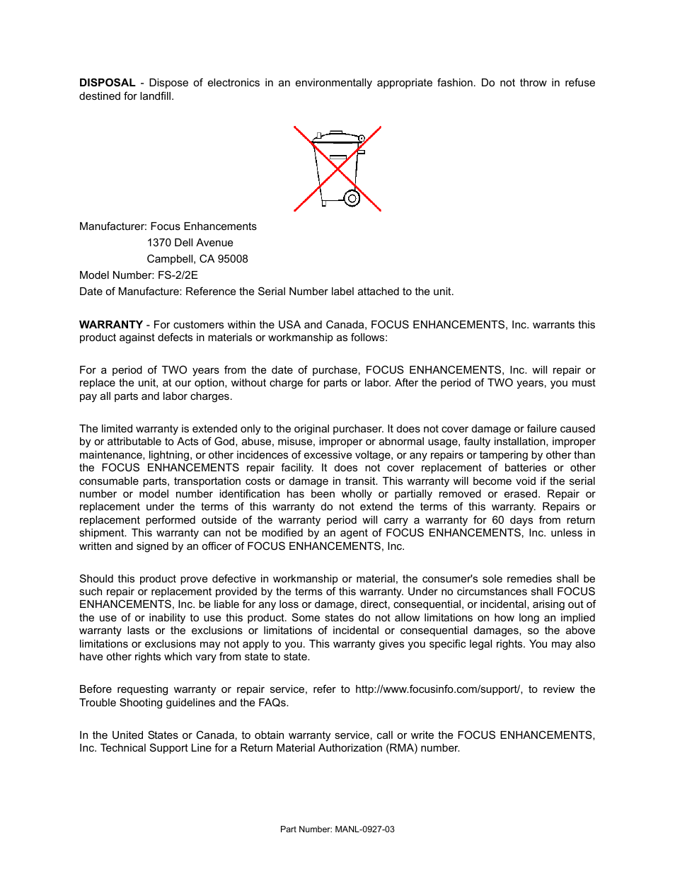 FOCUS Enhancements FS-2/2E User Manual | Page 6 / 71