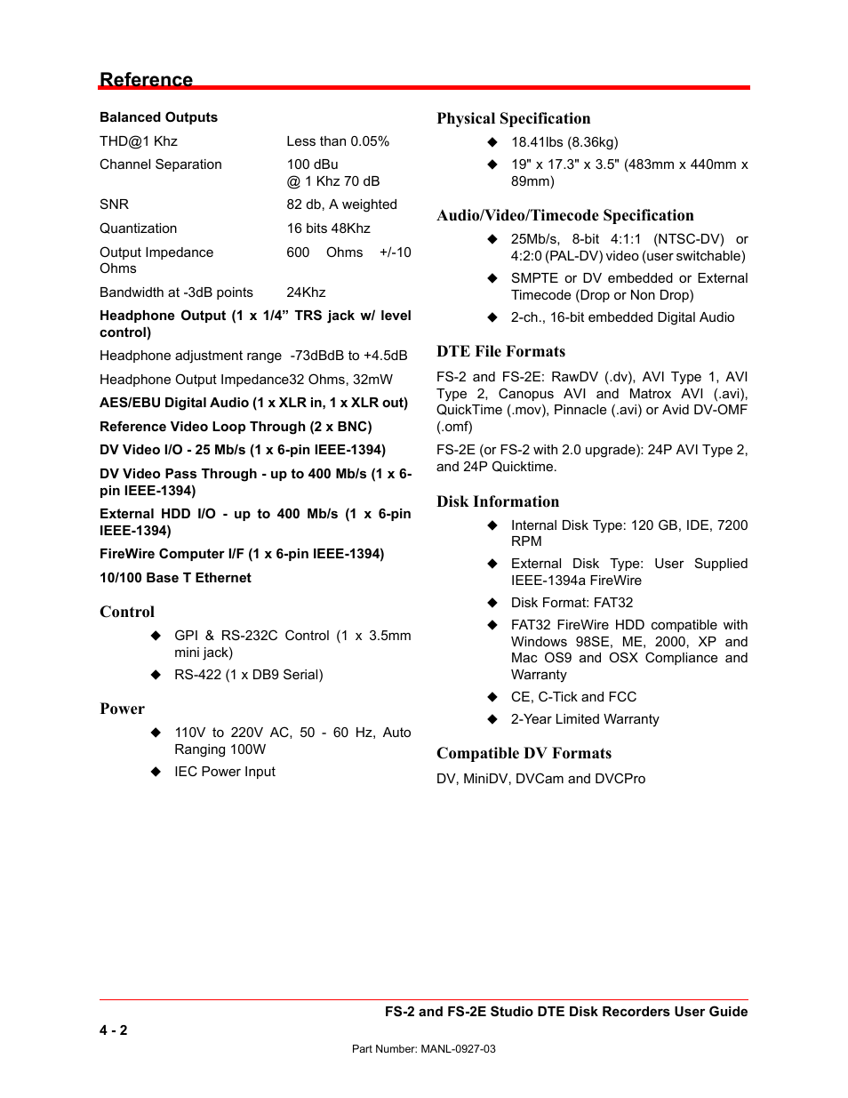 Reference | FOCUS Enhancements FS-2/2E User Manual | Page 63 / 71