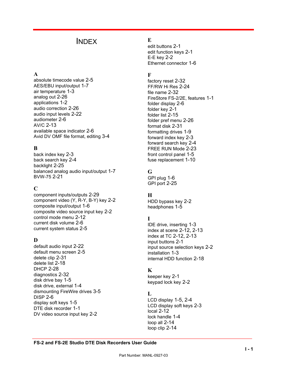 Ndex | FOCUS Enhancements FS-2/2E User Manual | Page 68 / 71