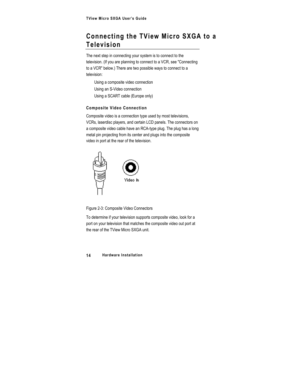 Connecting the tview micro sxga to a television | FOCUS Enhancements SXGA User Manual | Page 18 / 45