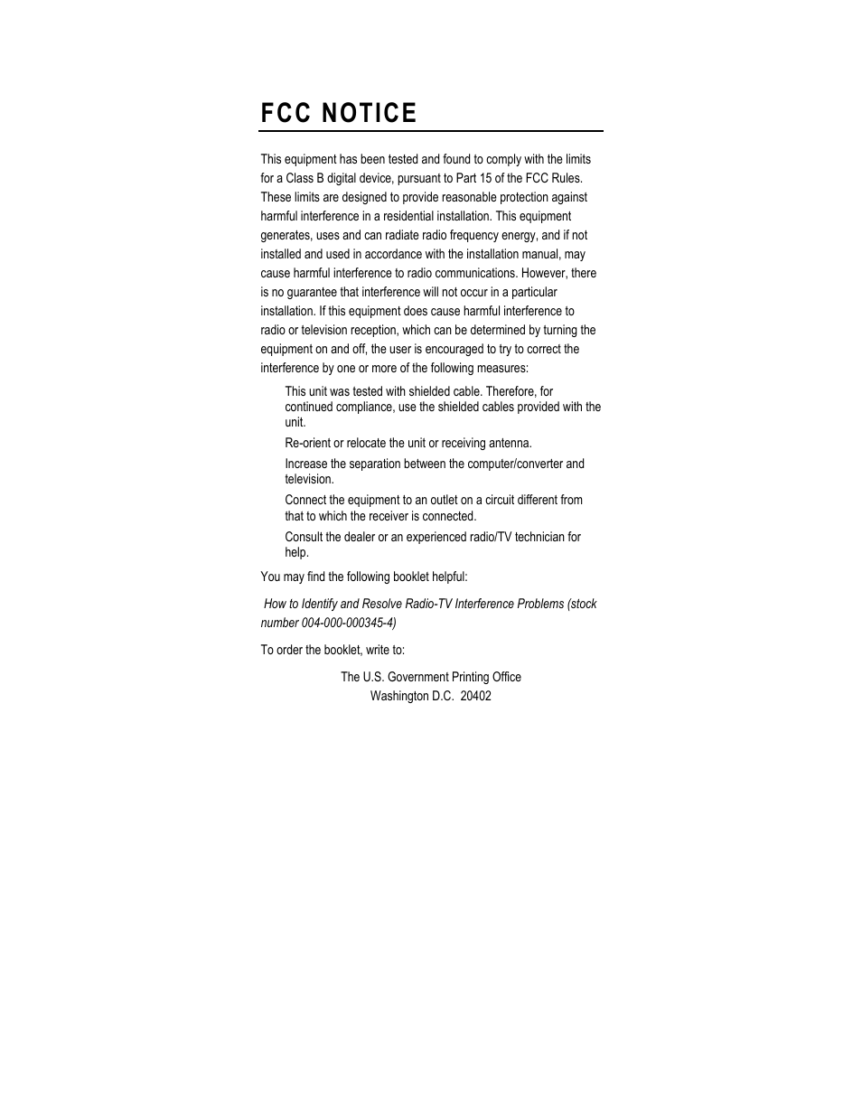 Fcc notice | FOCUS Enhancements SXGA User Manual | Page 2 / 45
