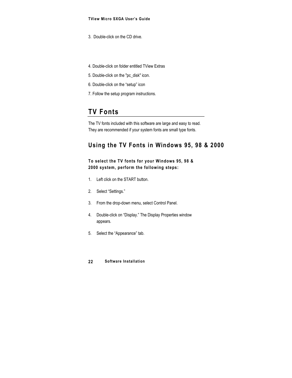 Tv fonts | FOCUS Enhancements SXGA User Manual | Page 26 / 45